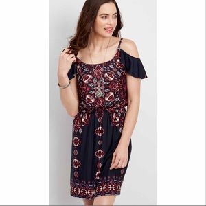 Maurice's Ruffled Cold Shoulder Patterned Dress